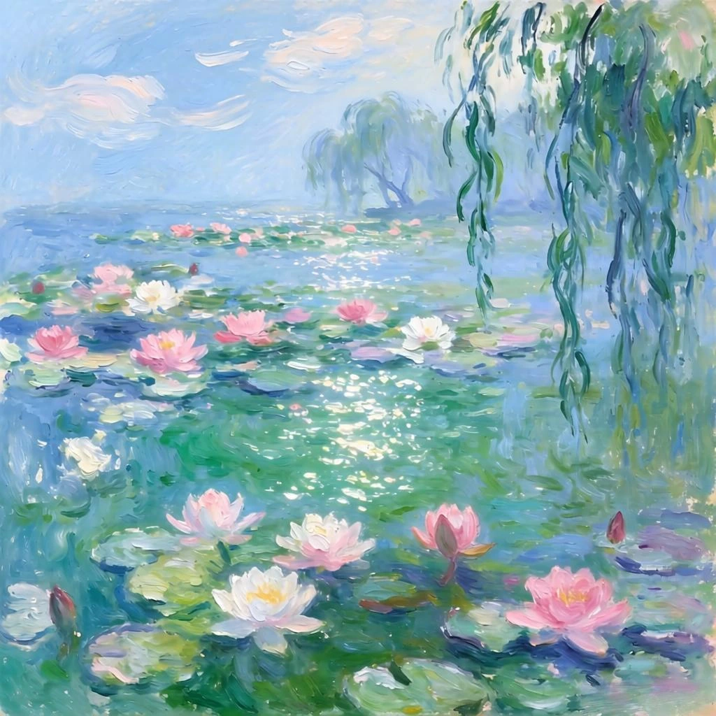 克劳德·莫奈《睡莲》花卉转为数字油画模板