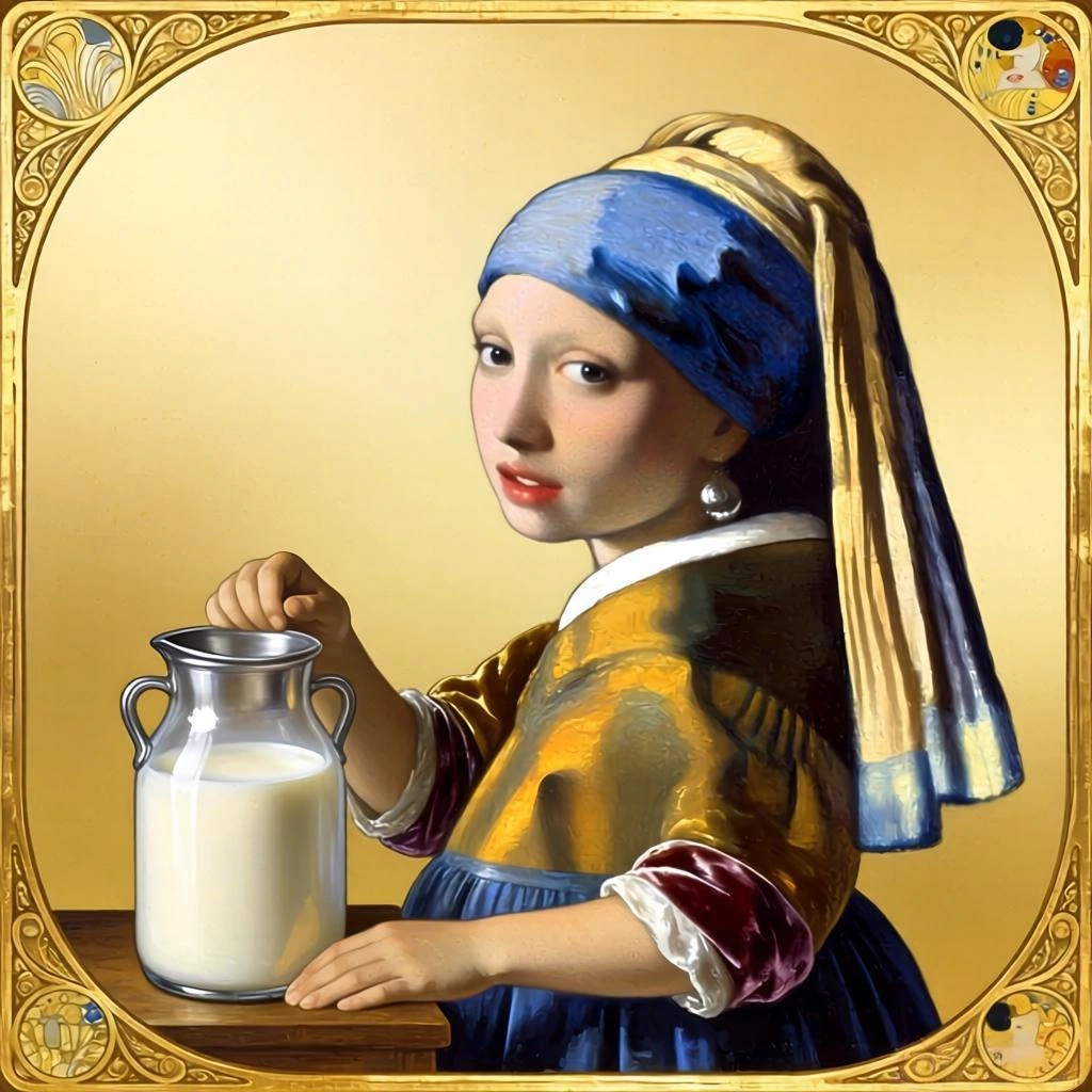 约翰内斯·维米尔《倒牛奶的女仆》照片转数字油画